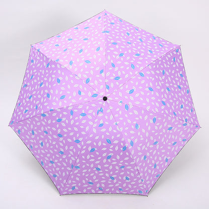 7 Rib Black Coated Umbrella Leaf Pattern Folding Umbrella