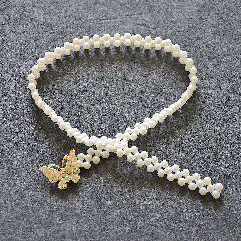 Rhinestone inlaid butterfly buckle waist chain
