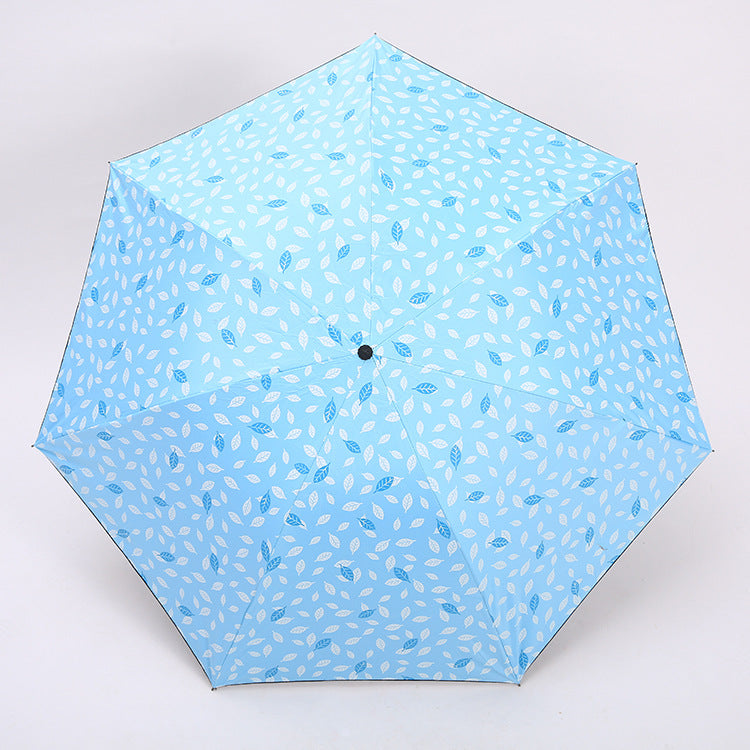 7 Rib Black Coated Umbrella Leaf Pattern Folding Umbrella