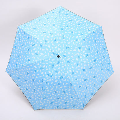 7 Rib Black Coated Umbrella Leaf Pattern Folding Umbrella