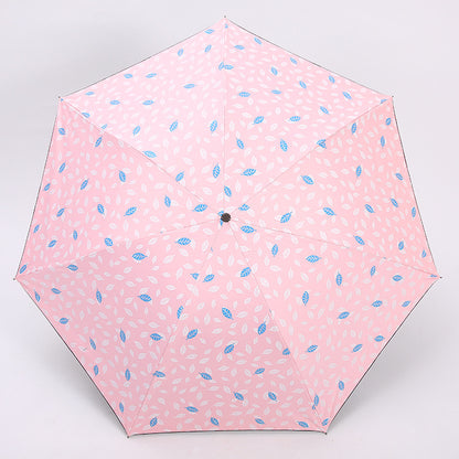 7 Rib Black Coated Umbrella Leaf Pattern Folding Umbrella