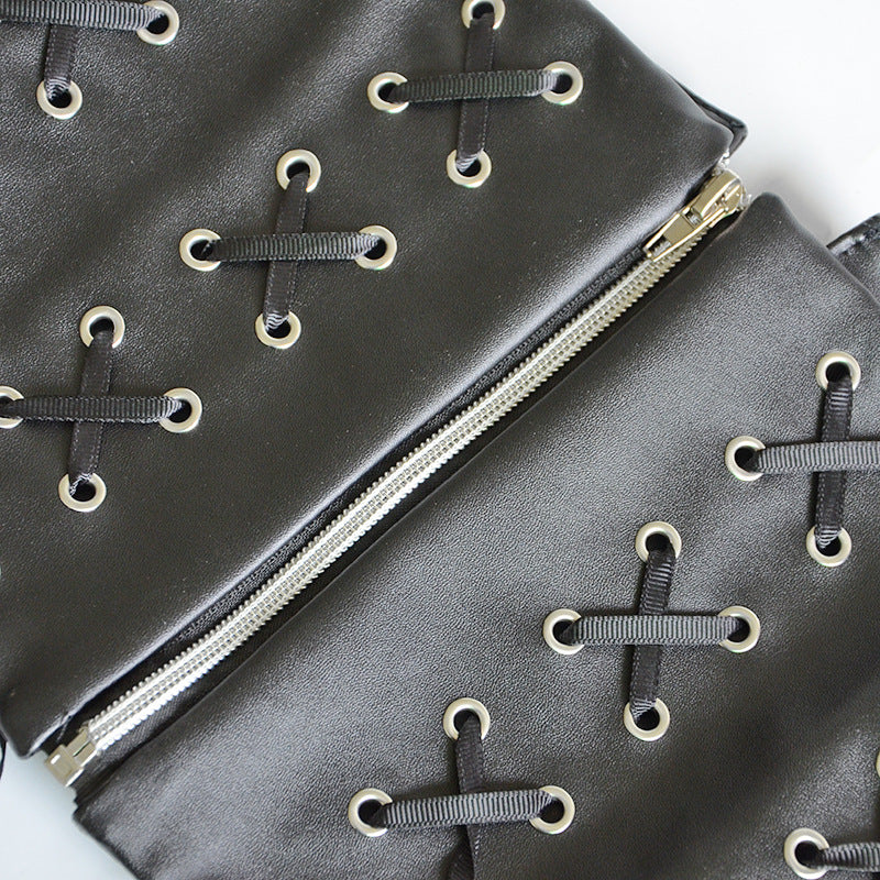 Faux leather fringed decorative strap wide belt