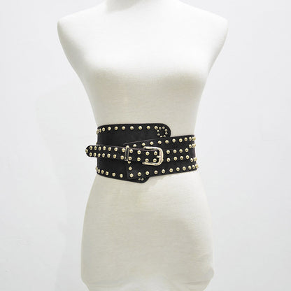 Rivet decorative elastic pin buckle wide belt