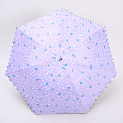 7 Rib Black Coated Umbrella Leaf Pattern Folding Umbrella