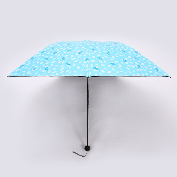 7 Rib Black Coated Umbrella Leaf Pattern Folding Umbrella