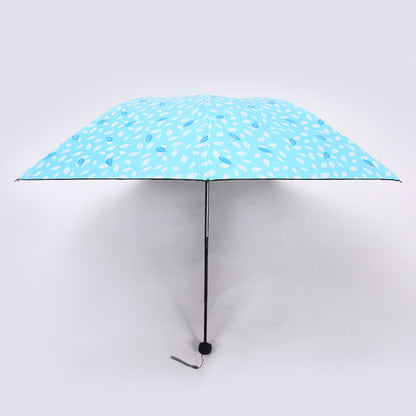 7 Rib Black Coated Umbrella Leaf Pattern Folding Umbrella