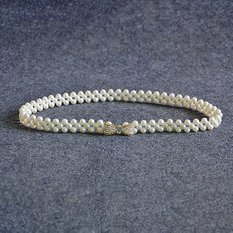 Rhinestone Pearl Bow Waist Seal