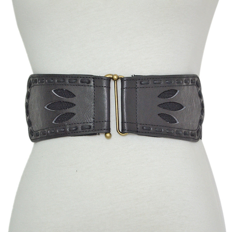 Hollow imitation leather elastic waist seal