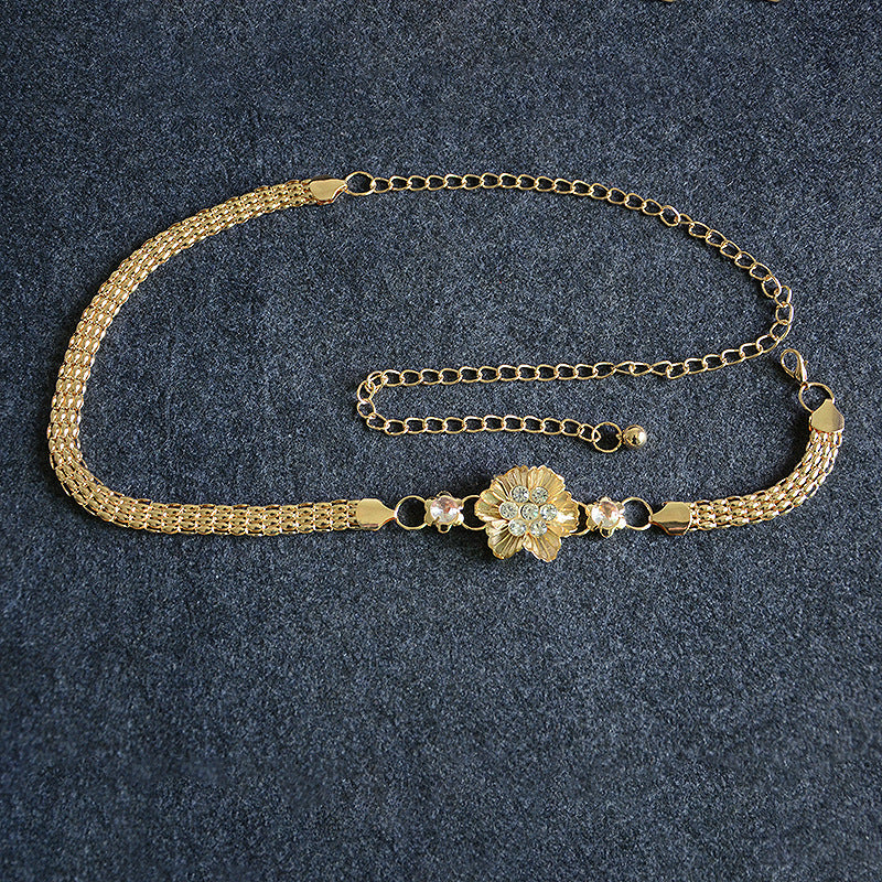 Flower rhinestone inlaid decorative waist chain