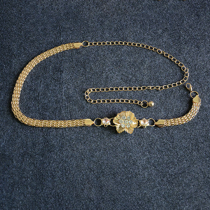 Flower rhinestone inlaid decorative waist chain