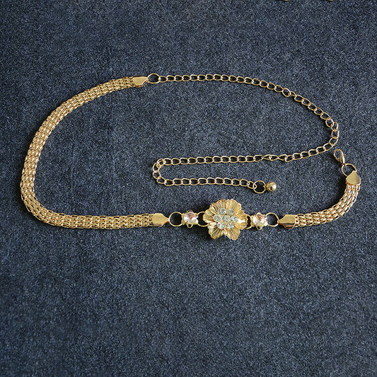 Flower rhinestone inlaid decorative waist chain