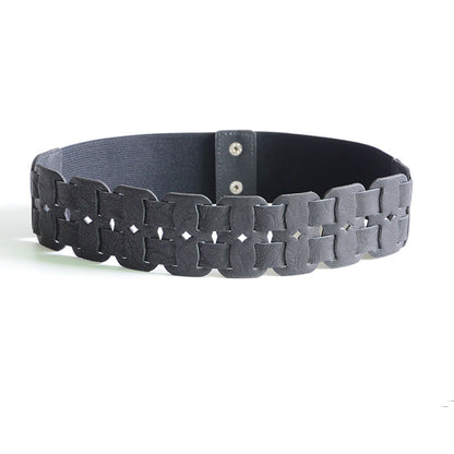 Hollow elastic imitation leather wide waist seal