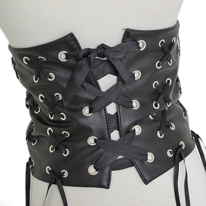 Faux leather fringed decorative strap wide belt