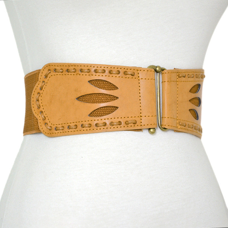 Hollow imitation leather elastic waist seal