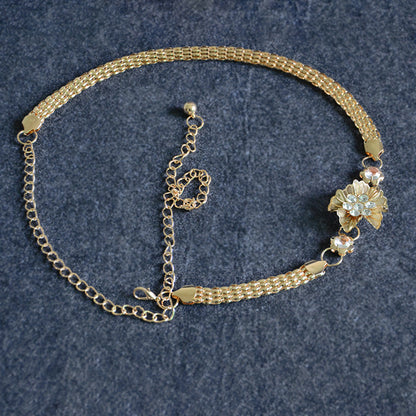 Flower rhinestone inlaid decorative waist chain