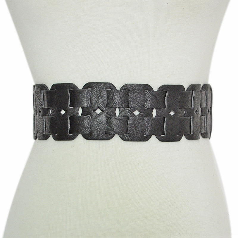 Hollow elastic imitation leather wide waist seal