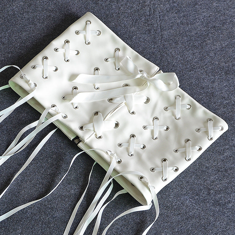 Faux leather fringed decorative strap wide belt