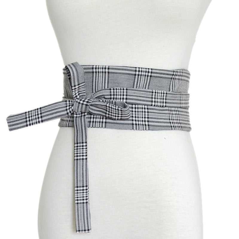 Plaid Wide Belt Bow Strap