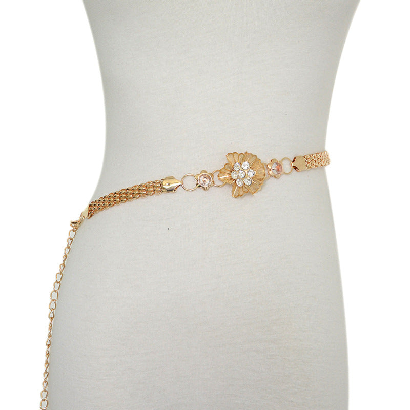 Flower rhinestone inlaid decorative waist chain