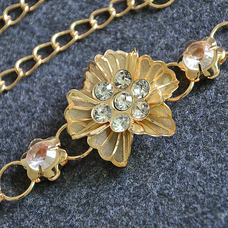 Flower rhinestone inlaid decorative waist chain