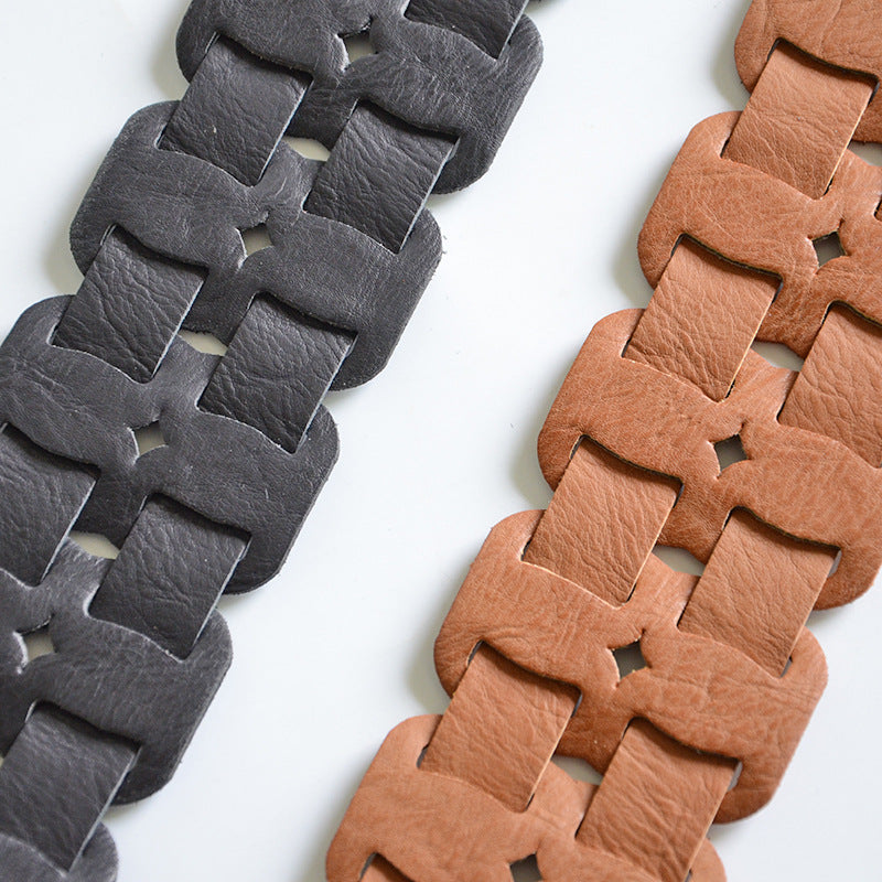 Hollow elastic imitation leather wide waist seal