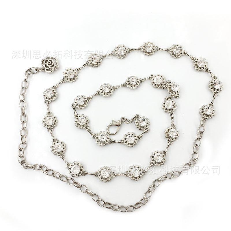 Rhinestone flower decorated gold gift belt