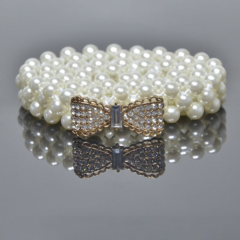 Rhinestone Pearl Bow Waist Seal