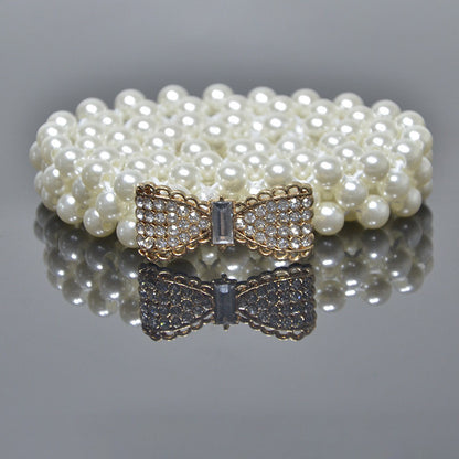 Rhinestone Pearl Bow Waist Seal