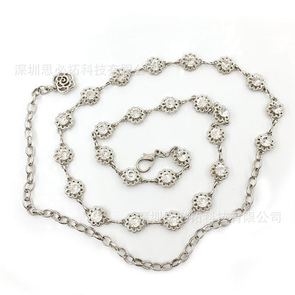 Rhinestone flower decorated gold gift belt
