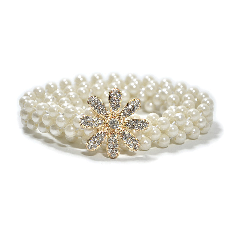 Rhinestone flower pearl waist chain