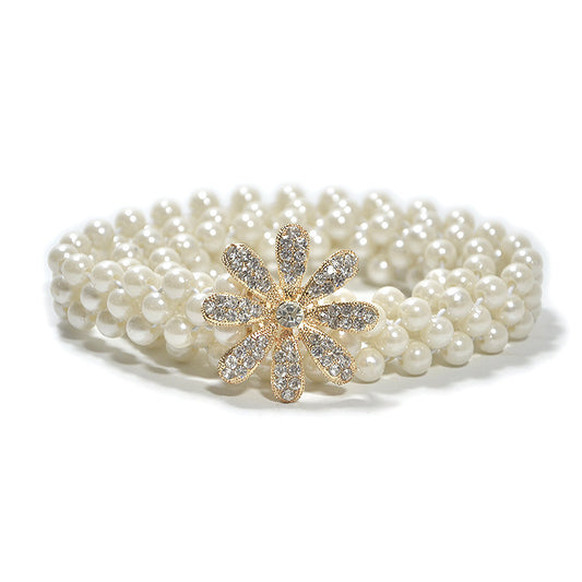 Rhinestone flower pearl waist chain