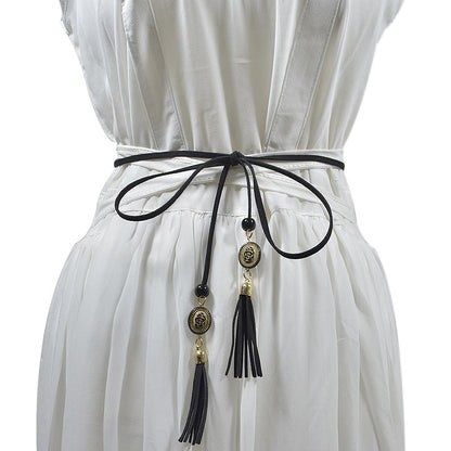 Belt Women's Waist Rope Black with Chiffon Lace