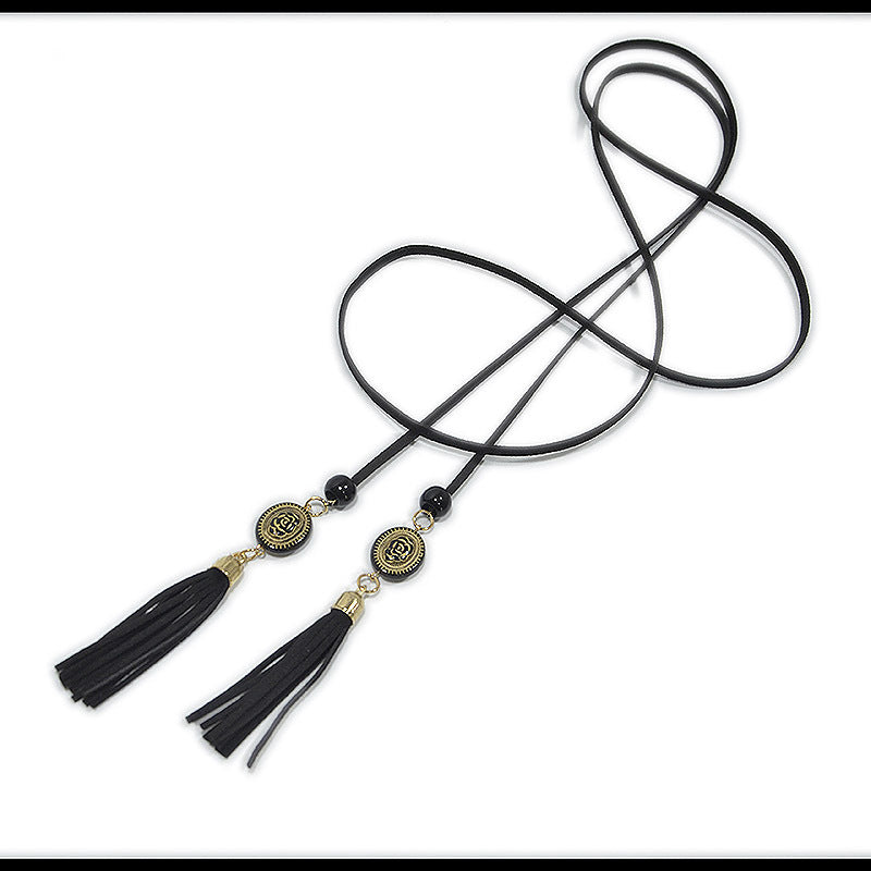 Belt Women's Waist Rope Black with Chiffon Lace