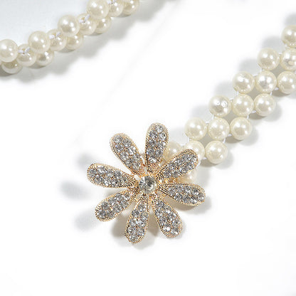 Rhinestone flower pearl waist chain
