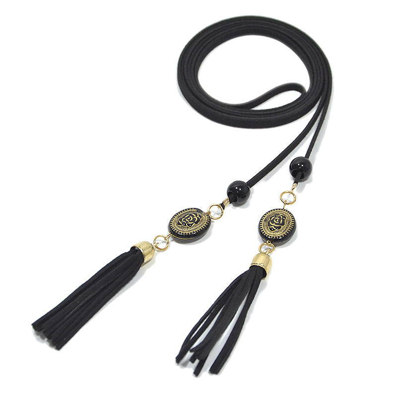 Belt Women's Waist Rope Black with Chiffon Lace