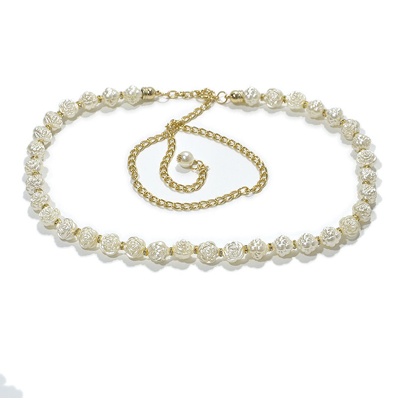 Pearl rose waist chain