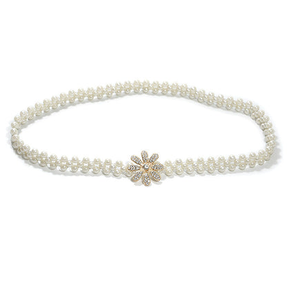 Rhinestone flower pearl waist chain