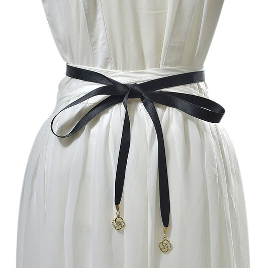 Rhinestone inlaid solid color thin waist rope