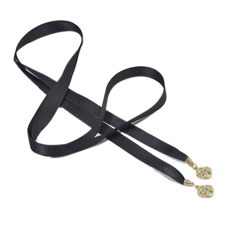 Rhinestone inlaid solid color thin waist rope