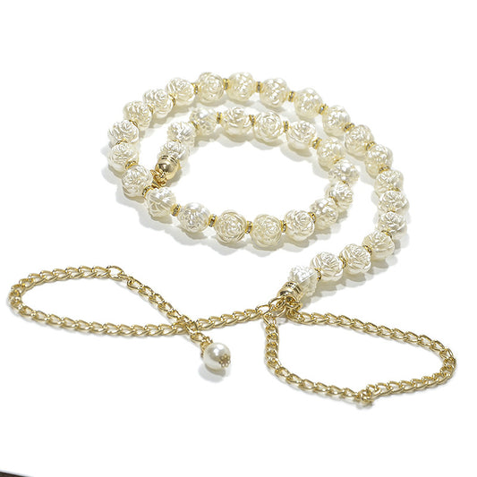 Pearl rose waist chain