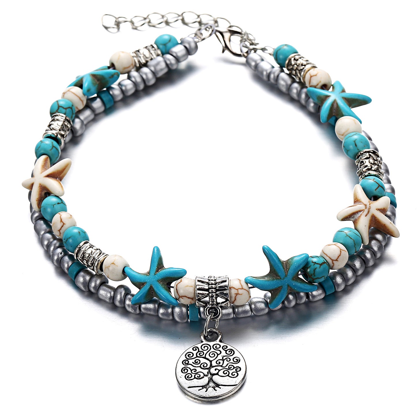 Double Anklet with Starfish & Turtle Charms