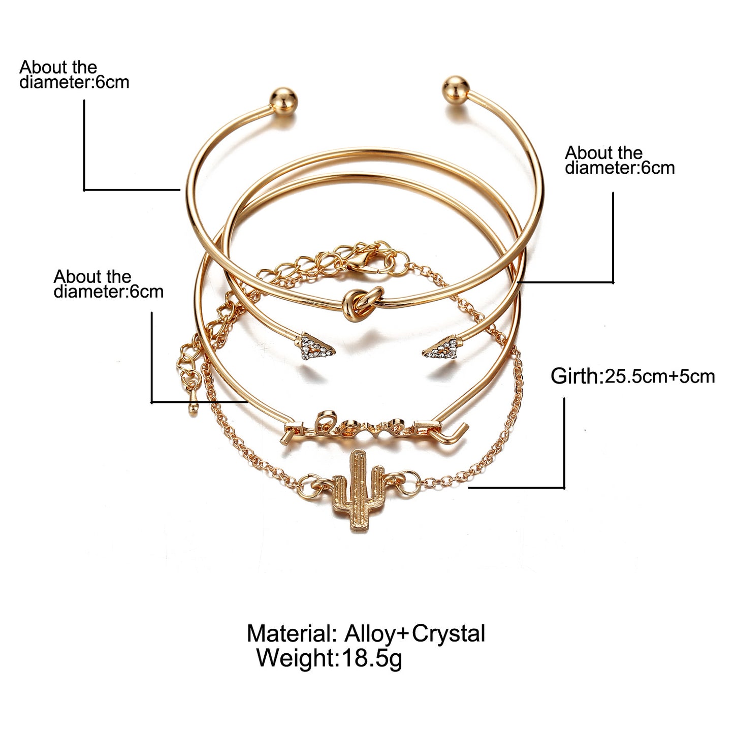 Cactus Love Knot Bracelet Set