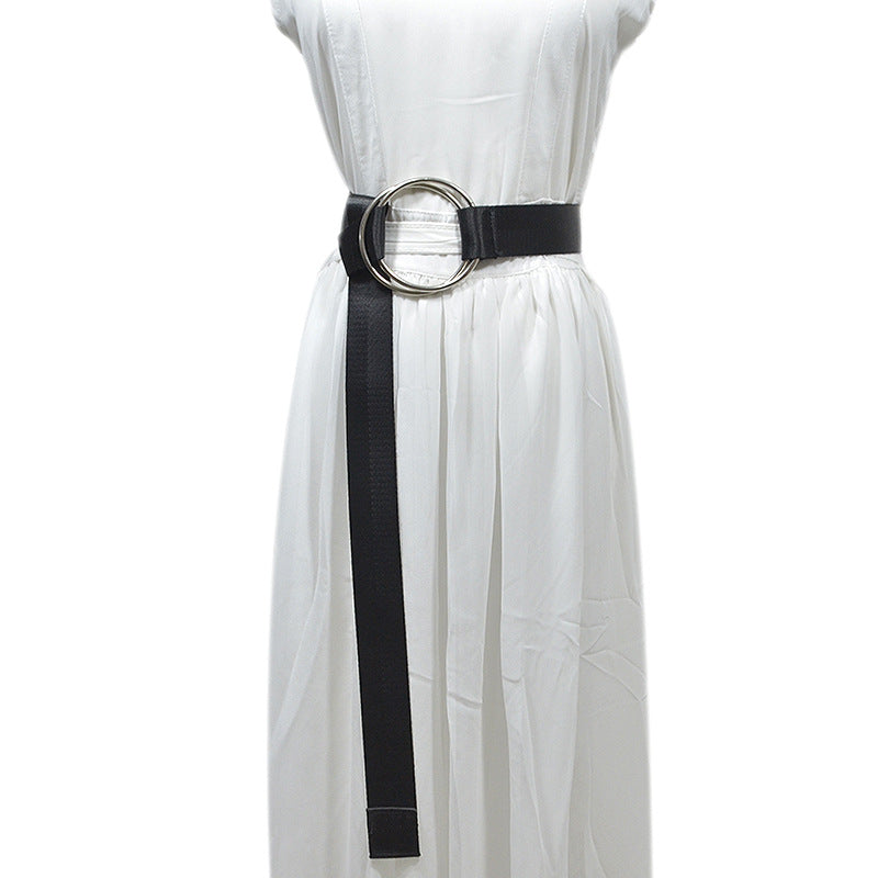 Double Buckle Solid Color Canvas Belt
