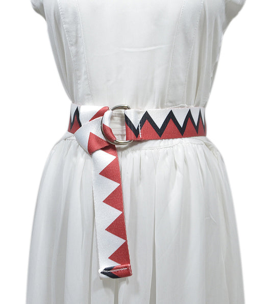 Double loop buckle geometric shape canvas belt