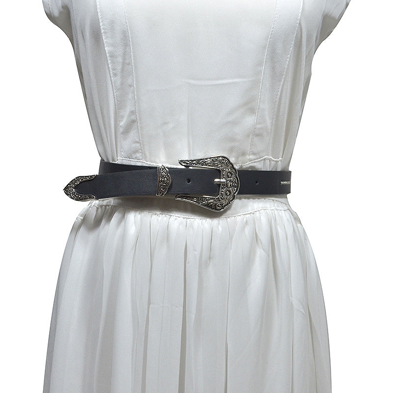 Faux leather multi-color retro carved belt