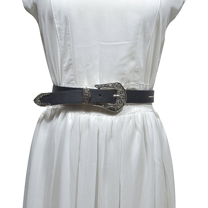 Faux leather multi-color retro carved belt