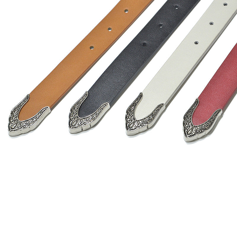 Faux leather multi-color retro carved belt