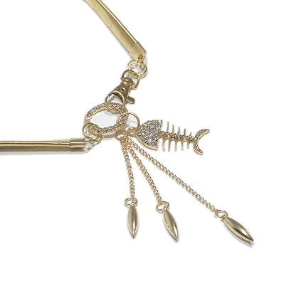 Rhinestone inlaid waist chain fish bone pendant