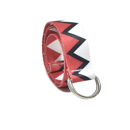 Double loop buckle geometric shape canvas belt