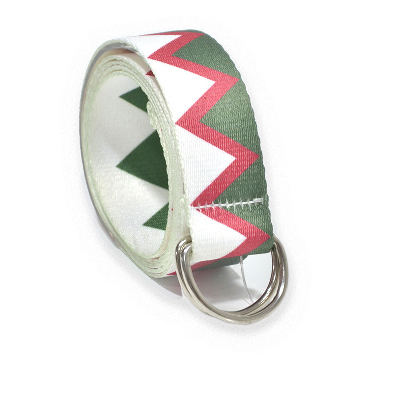 Double loop buckle geometric shape canvas belt